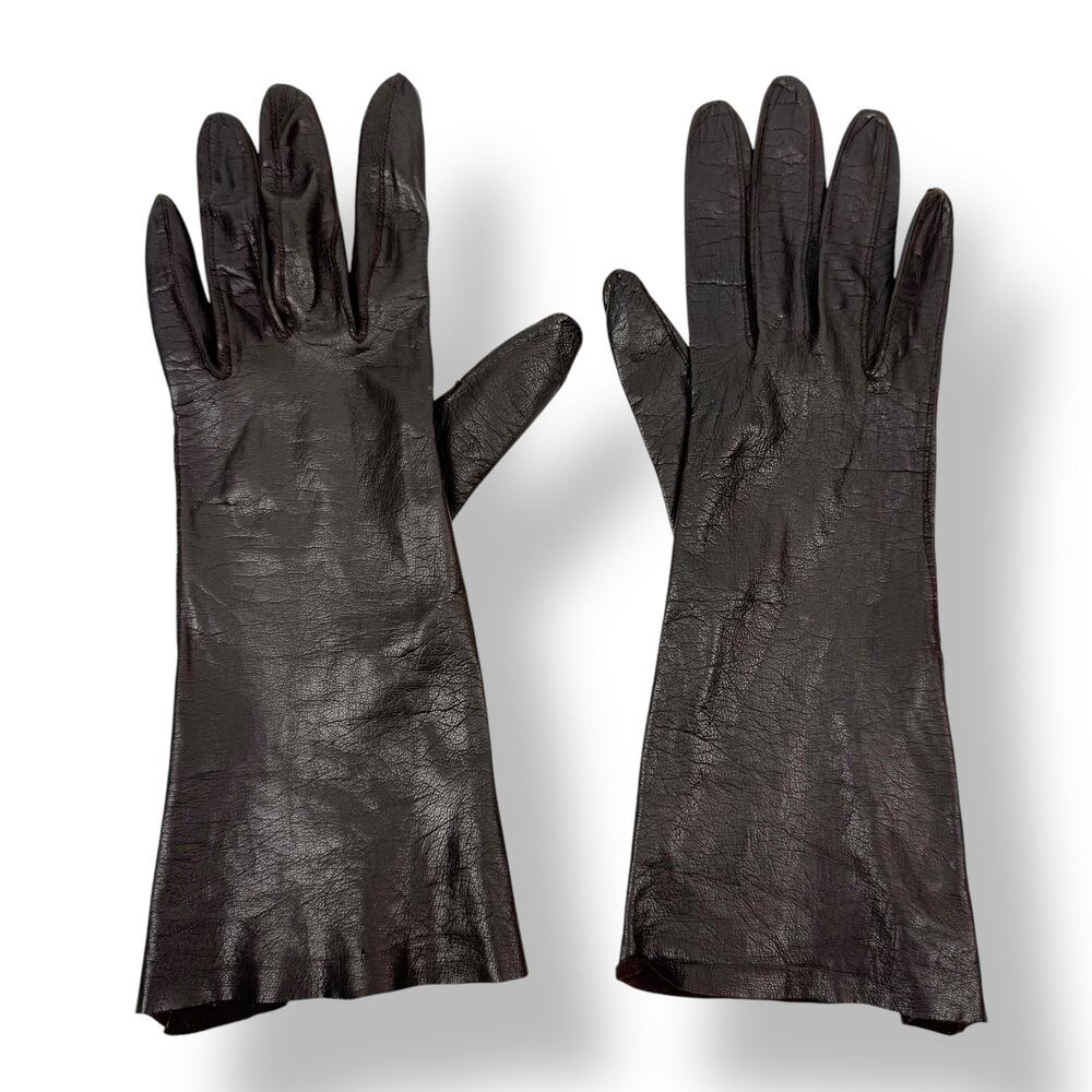 ❌SOLD❌1950's French designer black brown kid goat skin leather long gloves - Picture 13 of 14